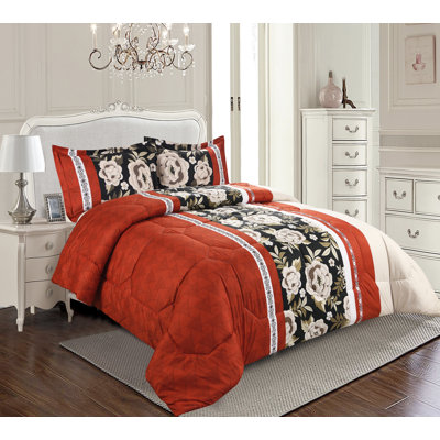 Printed Bedspreads 3 Piece Trendy Red Comforter Bed Throw with Matching Pillow Shams