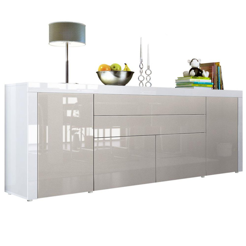 Sideboard Mccutcheon, Sand Grey (Glossy)/White (Glossy)