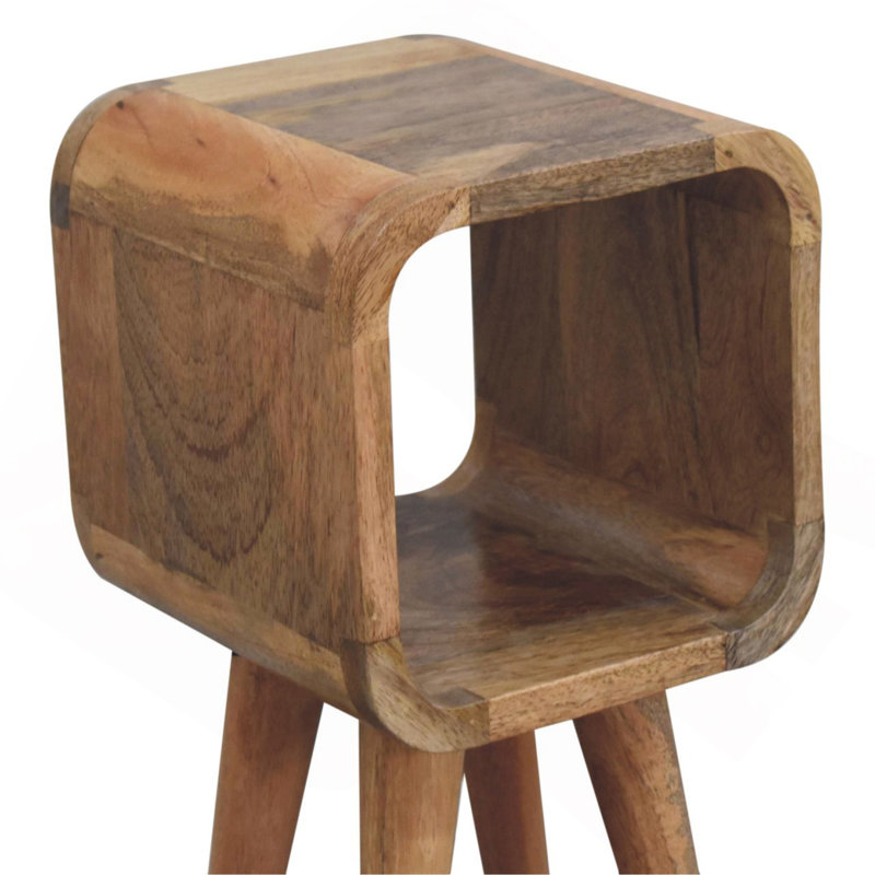 Solid Wood Extra Mini Minimalist Open Curved Oak-Ish Bedside, Brown