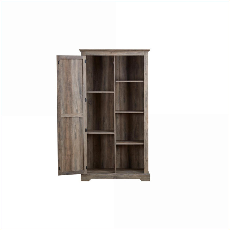 Armoires | Armoire de rangement haute de style rustique avec portes de grange, tablettes réglables, 39,37 po x 15,75 po x 74,4 po, gris ardoise | MDF | Cuisine