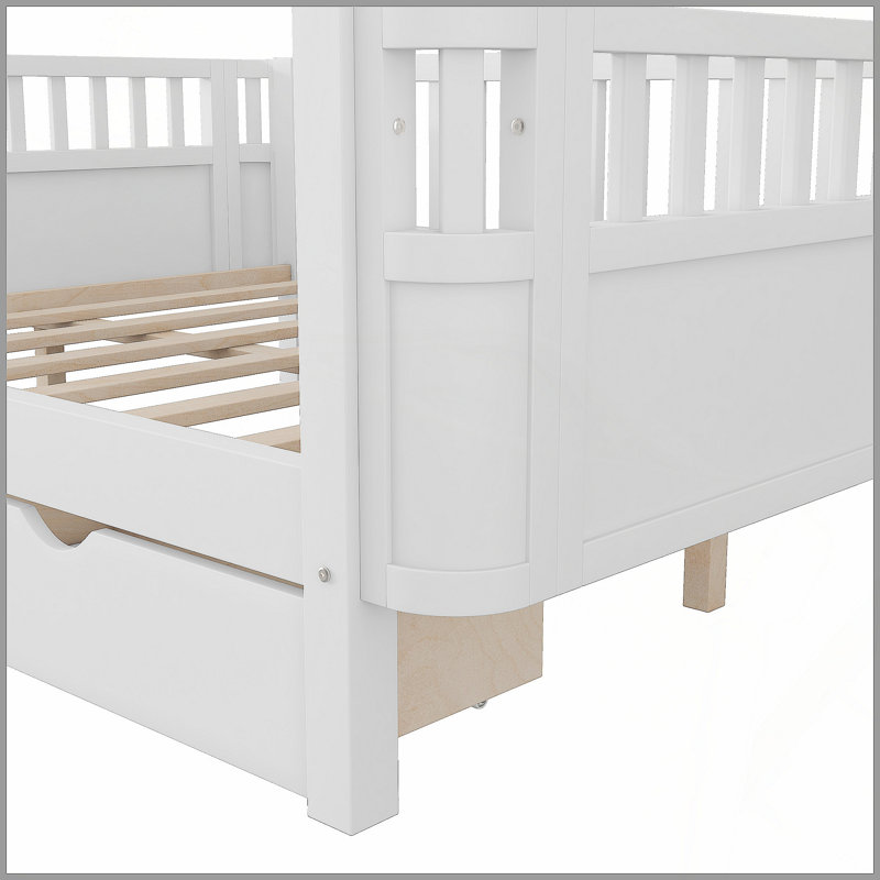 Lit plateforme double en bois pour enfants, lit double en bois à profil bas avec rails pour filles et garçons, blanc, Double