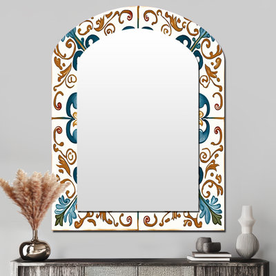 Méditerranée, carreaux en bleu rétro VI - miroir décoratif arqué en tuile