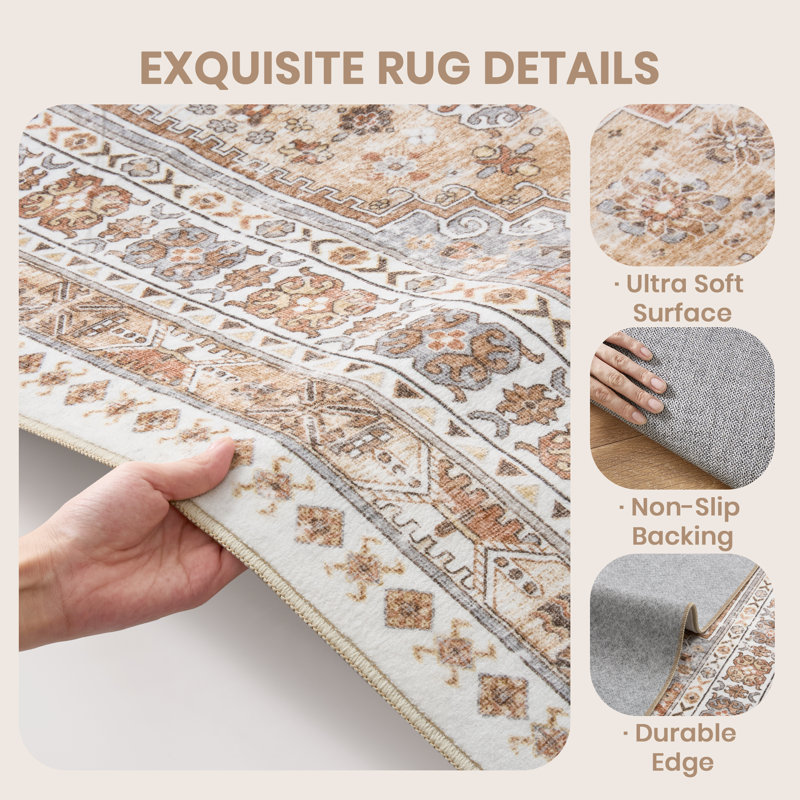 Malaika Machine-Washable Non-Slip Medallion Area Rug, Rectangle 8' x 10', Orange
