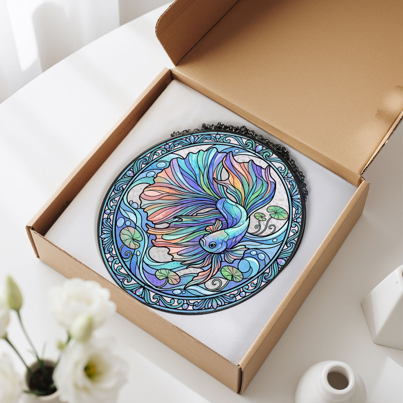 Panneau de vitrail coloré en forme de poisson ， 7,8 H, H 7,8 po