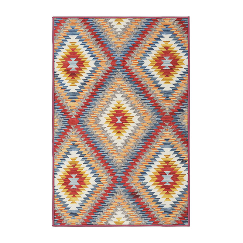 Tapis contemporain rouge / vert, Rectangle 4 pi x 6 pi
