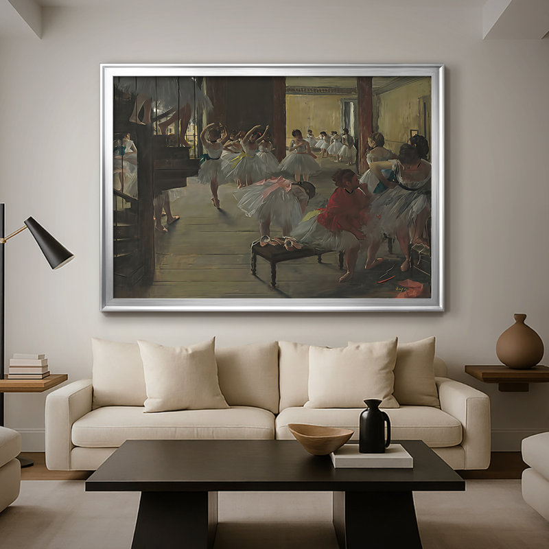 The Dance Class (NGA / Corcoran Version) -Edgar Degas-Toile tendue avec châssis-c. 1873, 26.5x36.5, Framed Canvas, Silver