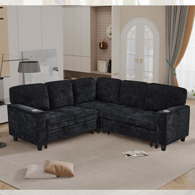 Canapé en L avec canapé-lit, canapé-lit avec siège de rangement, canapé modulaire à 5 places avec port USB, canapé modulaire pour salon, appartement, gris anthracite