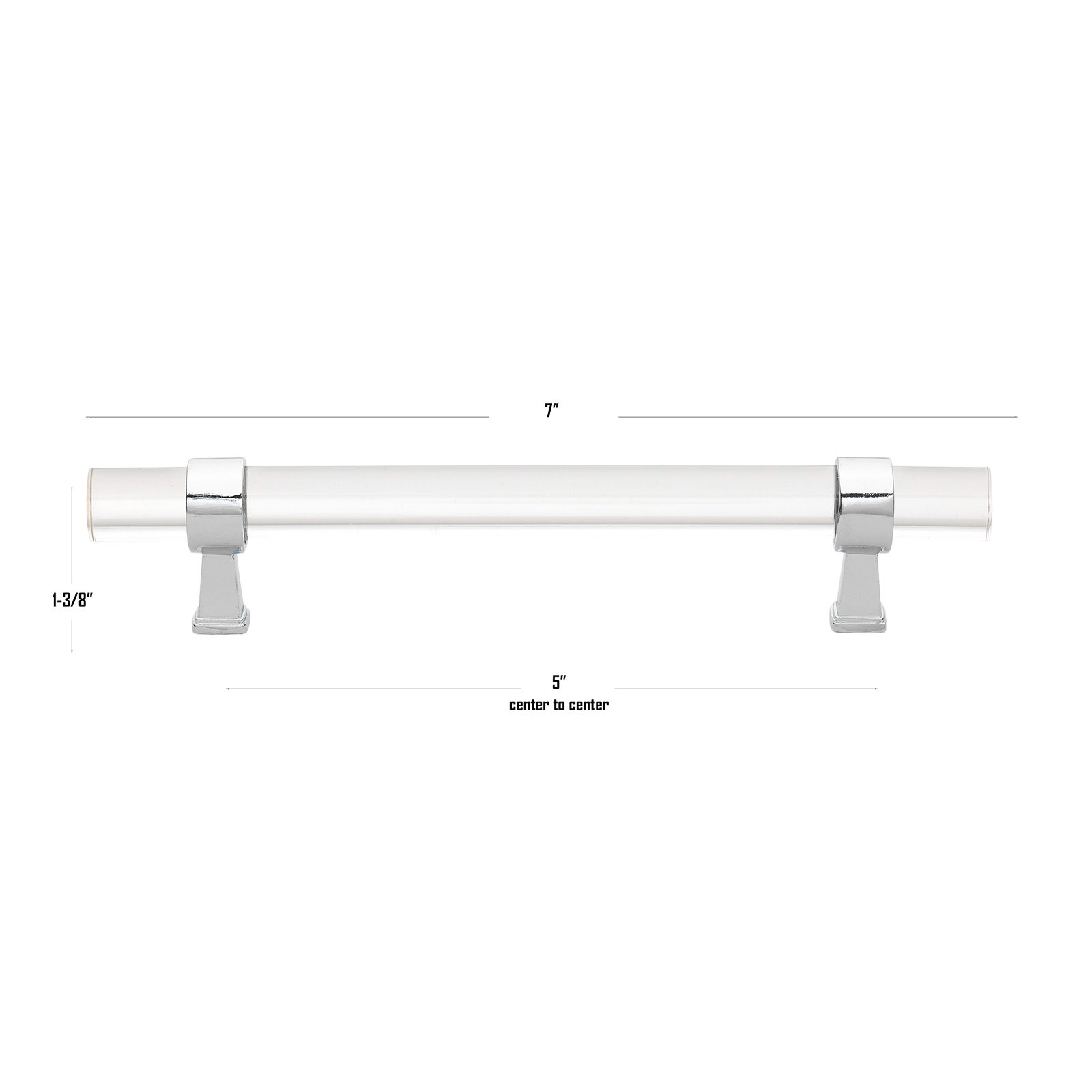 Center to Center Acrylic Bar Pull, Polished Chrome, 5.0625"