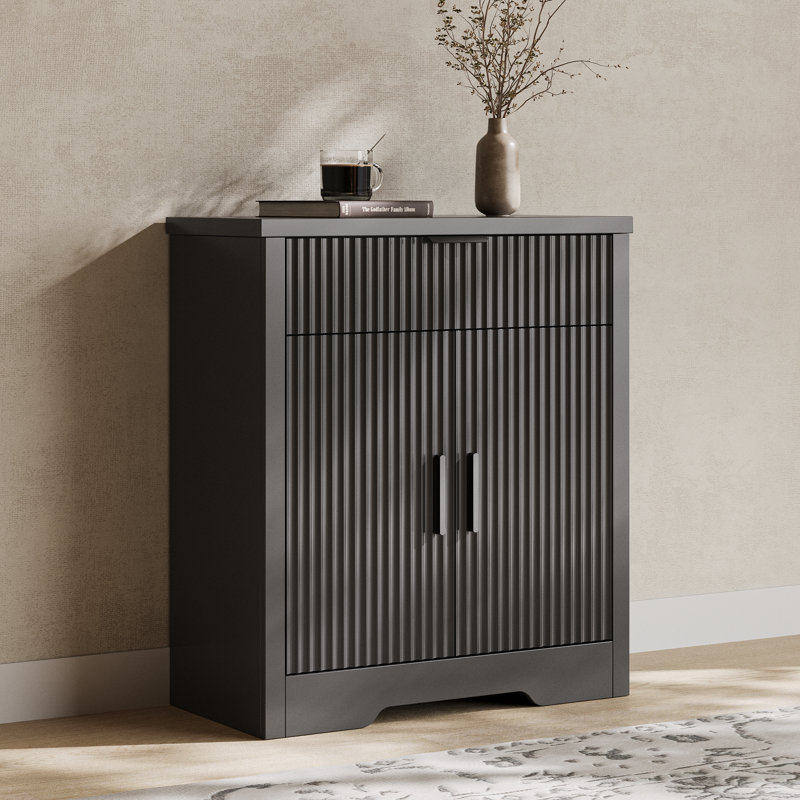 Buffet cannelé avec 2 portes et 1 tiroir, 29,5 po de large avec tablette réglable pour la salle à manger, la cuisine et le salon