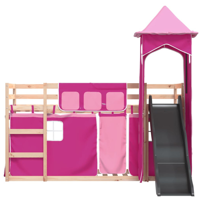 Mayweather Bunk Bed Themed Beds with Trundle Included, Pink, 80 x 200 cm, Natural