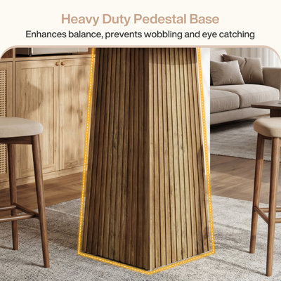 39.37" H Round Bar Table with Brown Wide Tabletop & Wood Pedestal Base