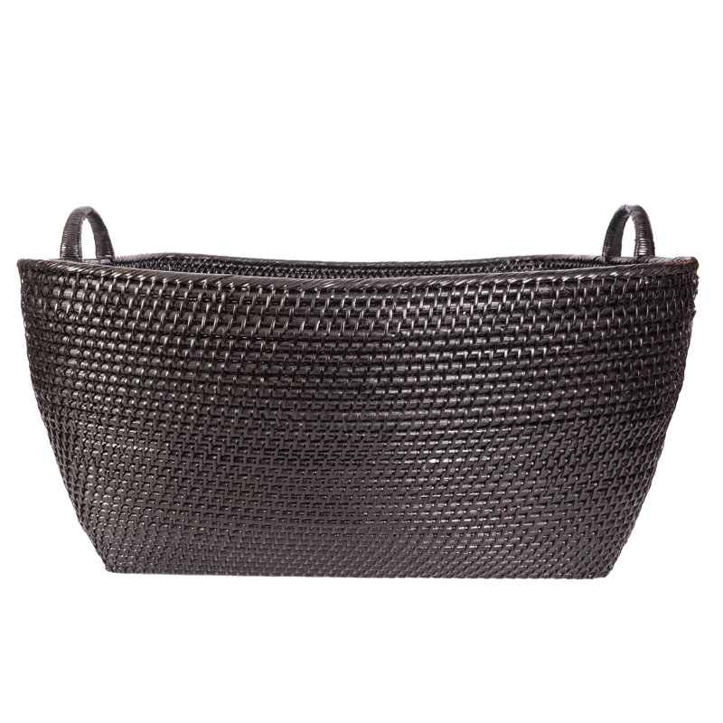 Panier en rotin Thelma, H 14 po x l 25 po x P 22 po, Noir Tudor