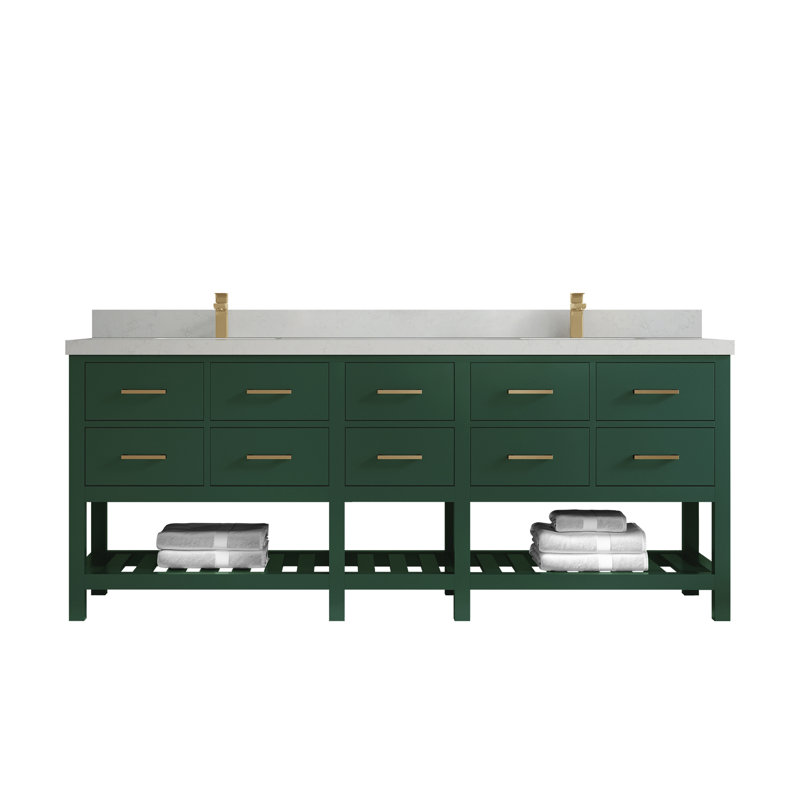 Huntwood 84" Double Bathroom Vanity Set, Carrara Quartz
