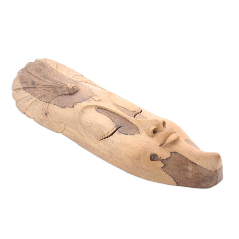 Décoration murale masque en bois fleur