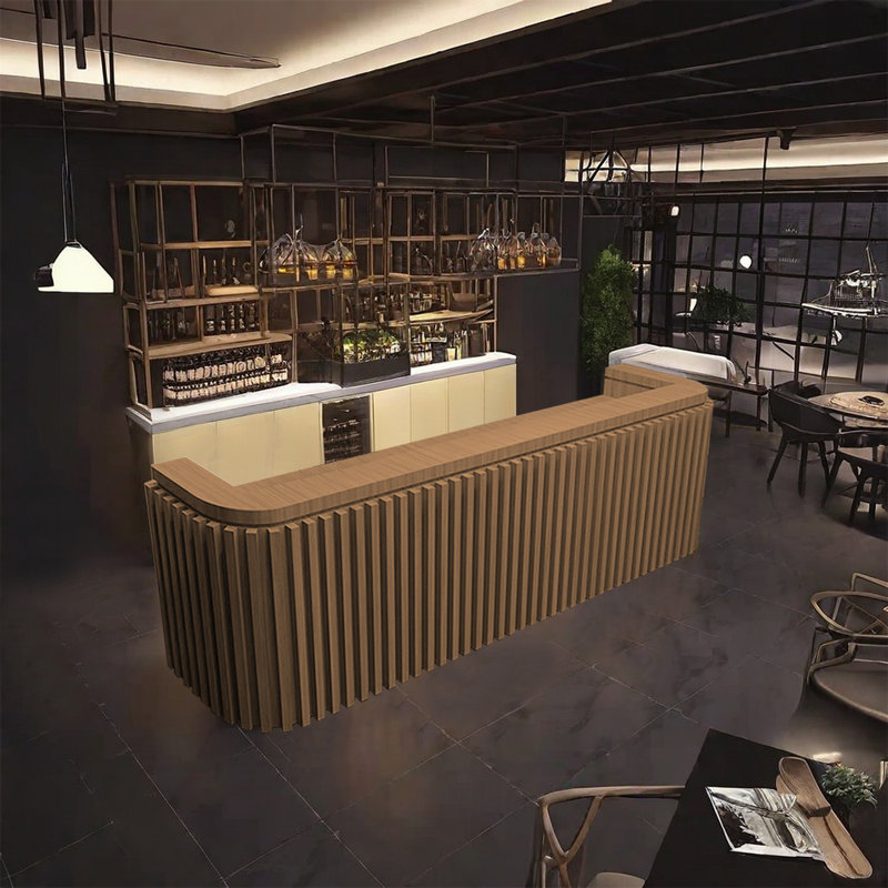 78.74-Inch Rustic Mayra and Bar Counter with Storage and Wine Rack for Bars and Reception, Brown