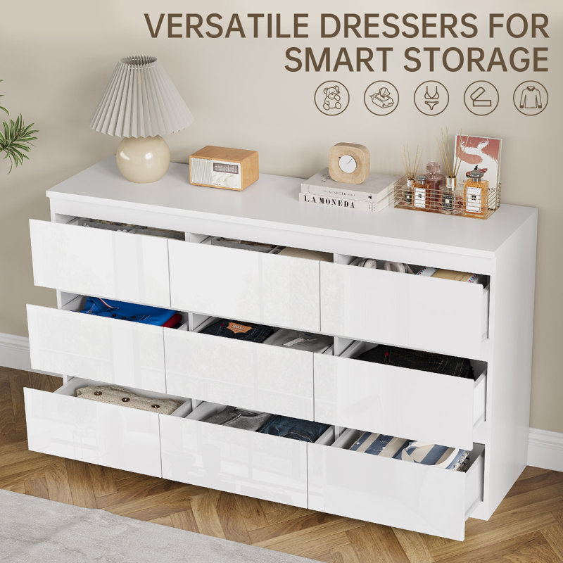 Commode 9 tiroirs Ato, l 55,1 po, Blanc