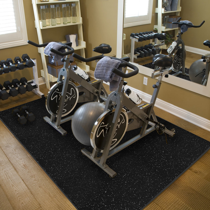 Black and Gray Speckled Rubber Interlocking Gym Floor Mat Set