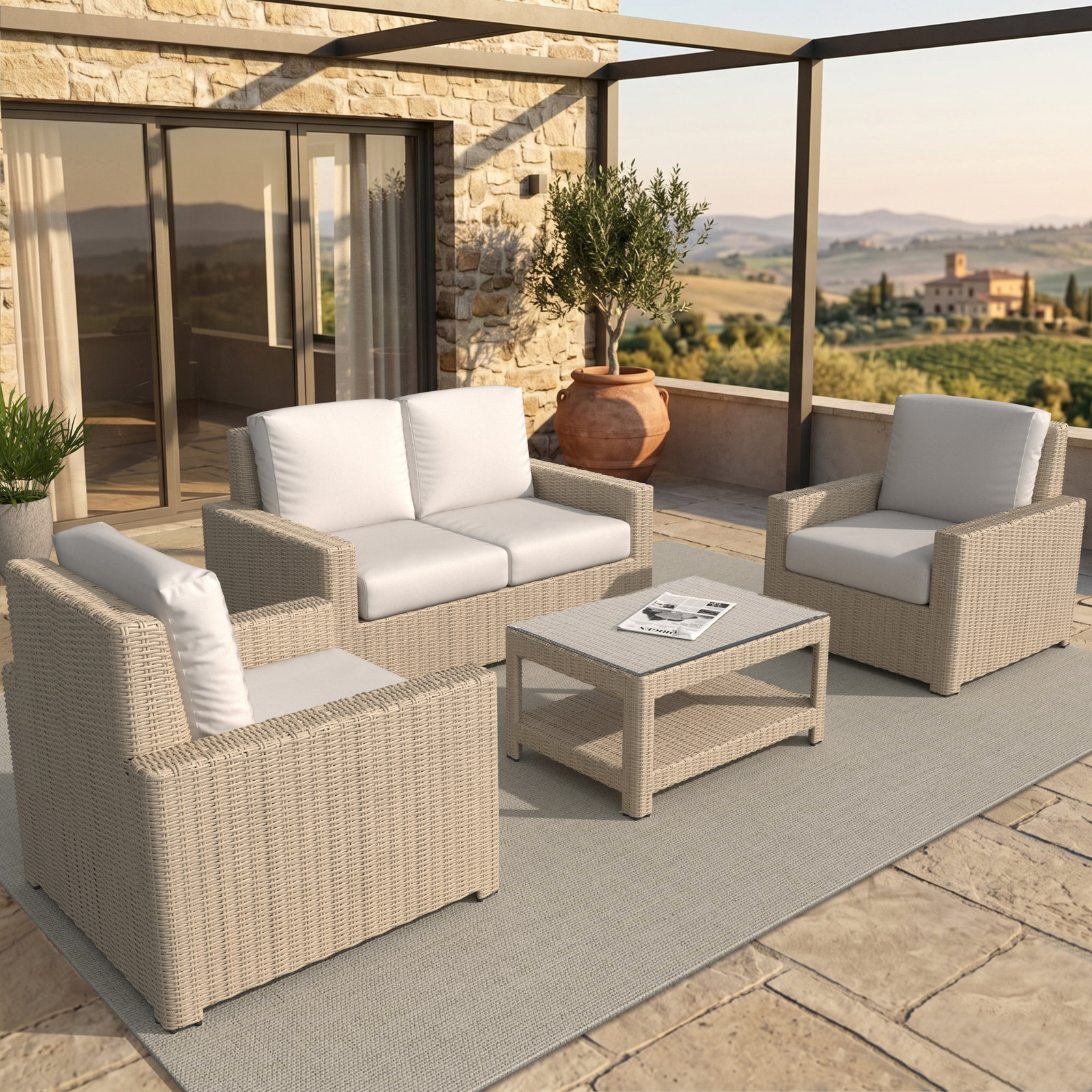 Henri 4-Person Sunbrella® Patio Seating Group, Sunbrella® Tranquil Sage