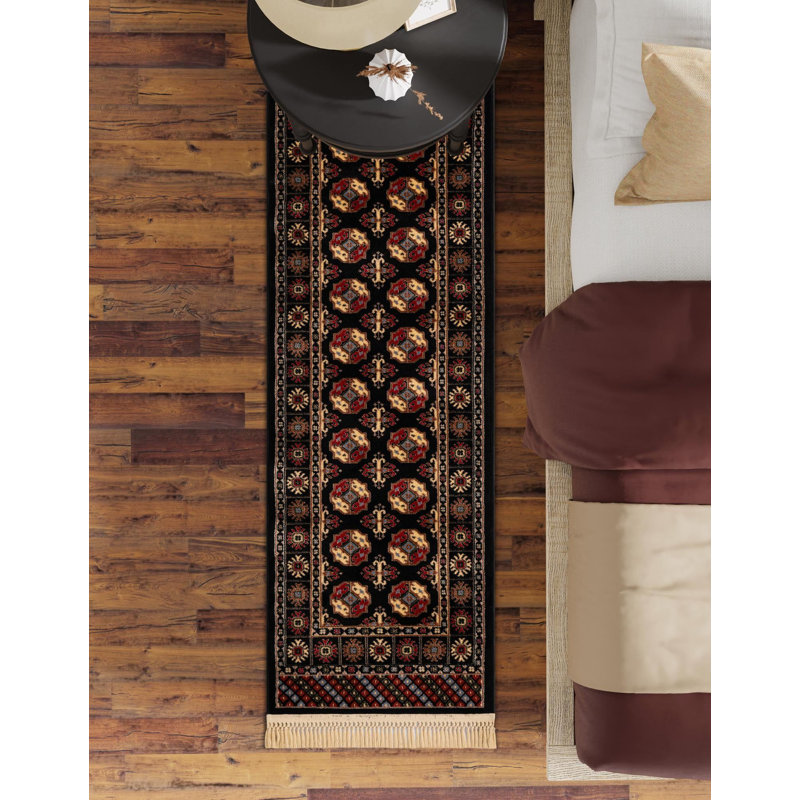 Traditional Hinshaw Runner Rug Black Color, Runner 2' x 8'