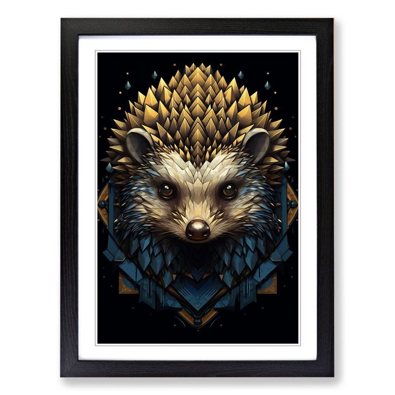 Hedgehog Geometric Art - Framed Print, Black Framed, 46cm H x 34cm W