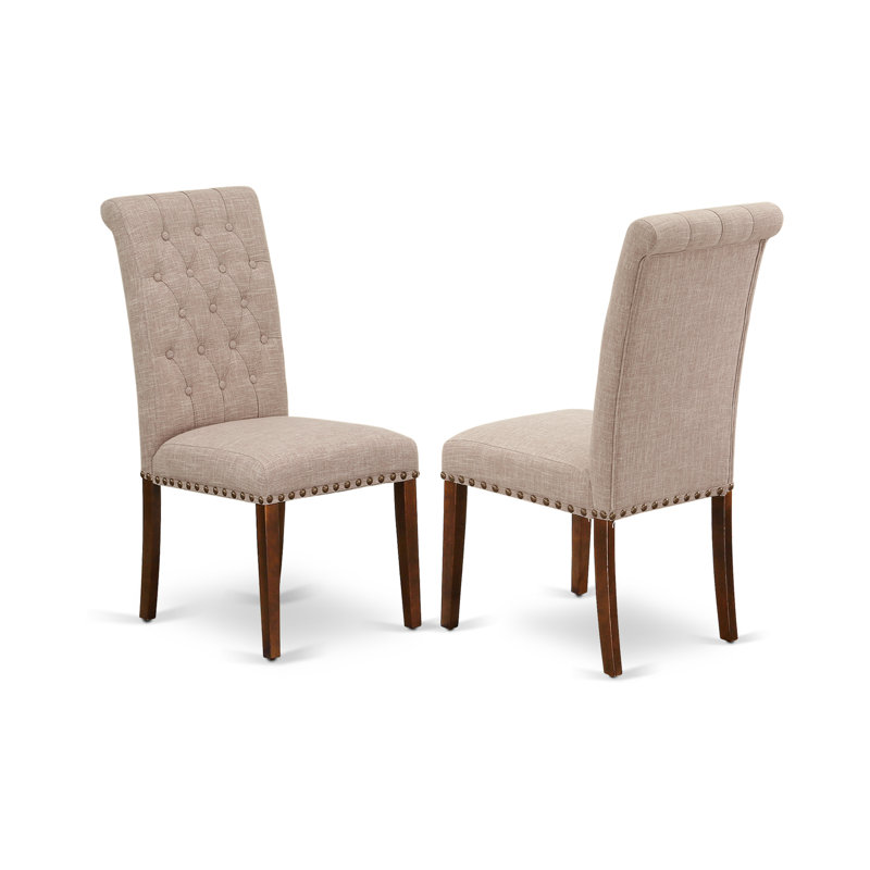Mahogany Extendable Dining Table with Light Fawn Linen Chairs