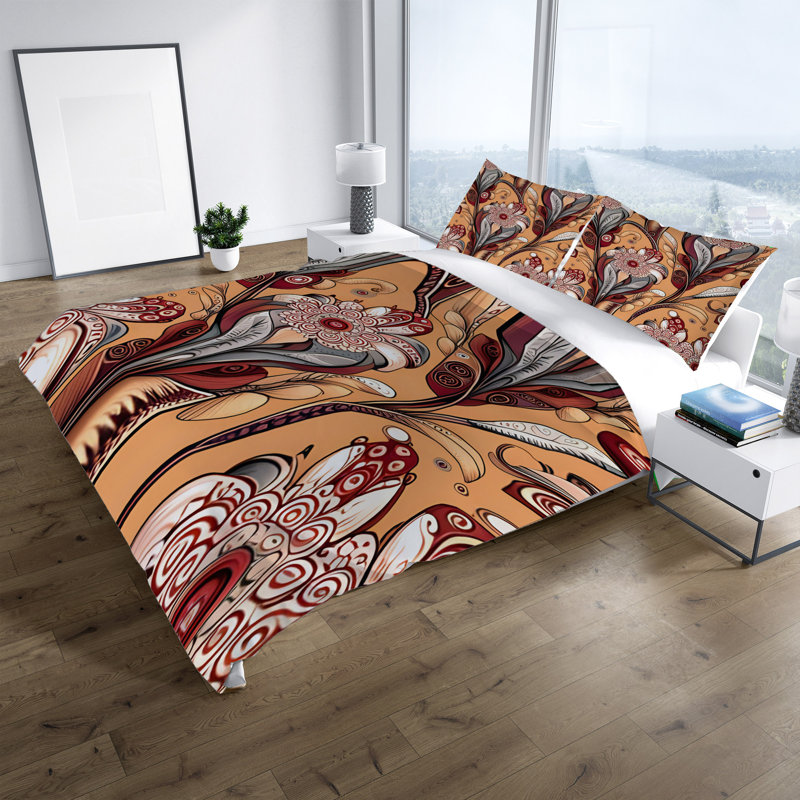 Ensemble de housse de couette en microfibre rouge / jaune / gris, Housse de couette pour très grand lit et 2 très