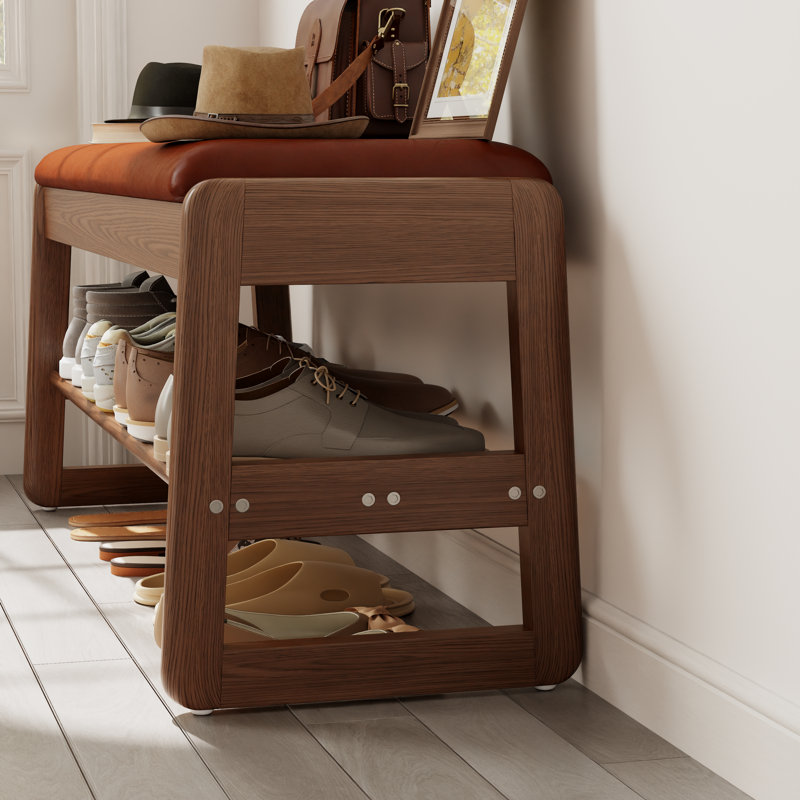Banc de vestibule avec coussin en cuir, banc de vestibule à 2 niveaux avec boîte de rangement rabattable, petit banc de vestibule pour vestibule, vestibule ou chambre à coucher