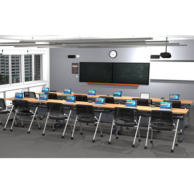 Tables Training Meeting Seminar Classroom 6Pc Beech Folding Industrial Caster Z-Base. Tables Connect.  Modesty Panel, Shelf, Power+Usb Outlet. Fold+Nest For Storage (Seating Not Included).