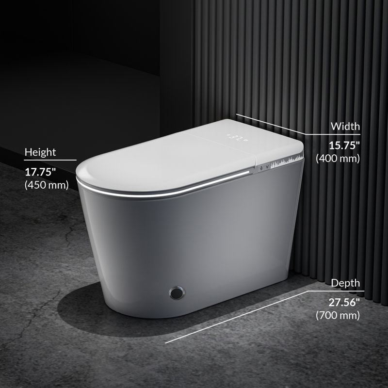 Toilette intelligente CRESTLE Premium avec bidet, bouclier en mousse, couvercle à ouverture / fermeture automatique, siège chauffant allongé, chasse d'eau automatique / de secours puissante, stérilisation UV, veilleuse, sans réservoir, télécommande