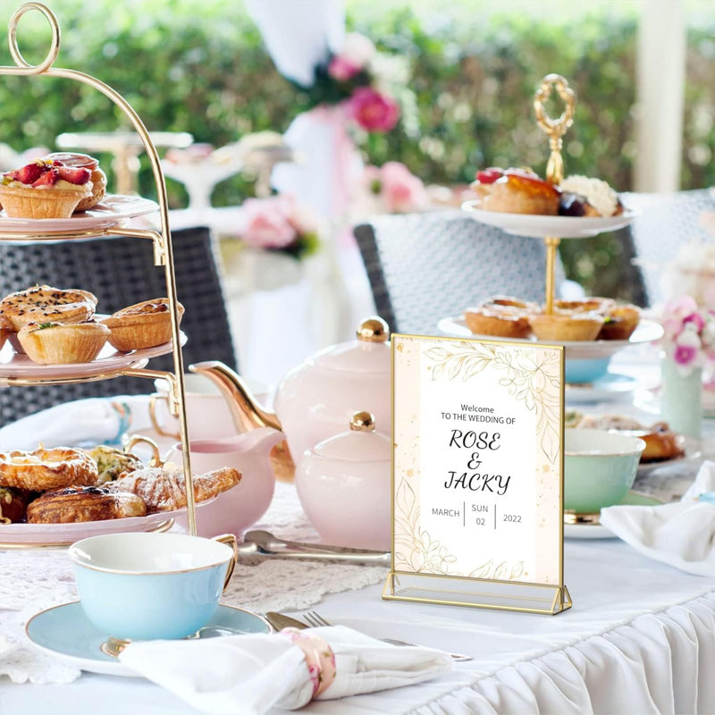 6 Pack Clear Acrylic Sign Holder With Gold Borders And Vertical Stand Double Sided Table Menu Holders For Wedding Table Numbers Photos And Art Display