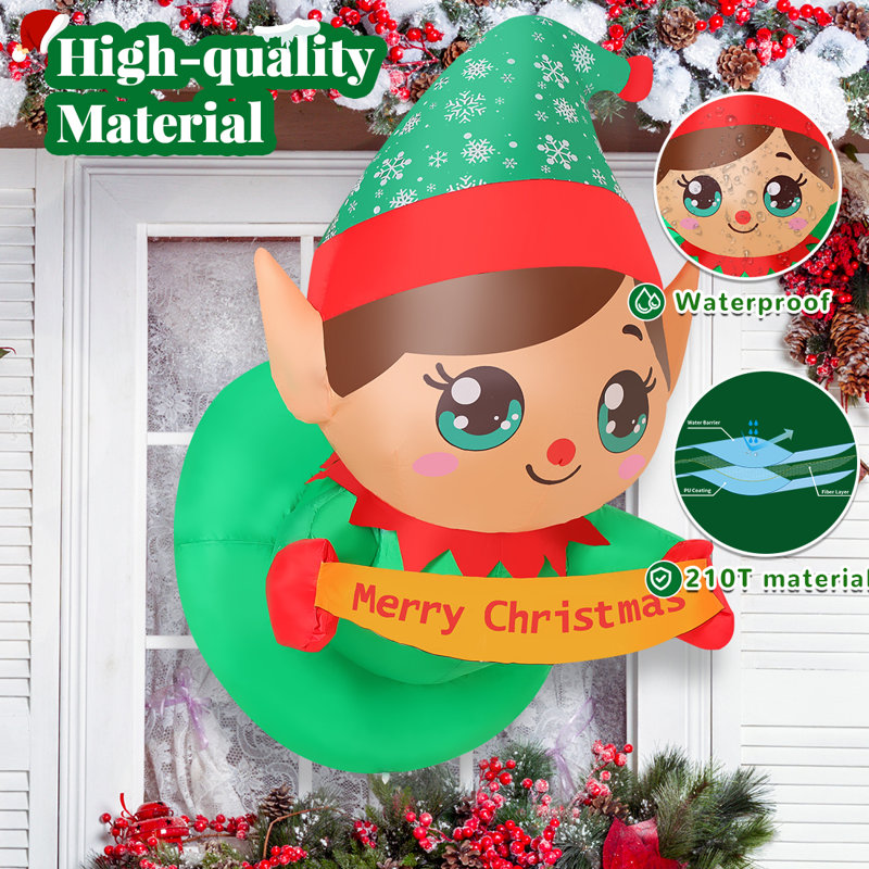 Christmas Inflatables 3.4 FT Inflatable Christmas Elf Lean Out From Window