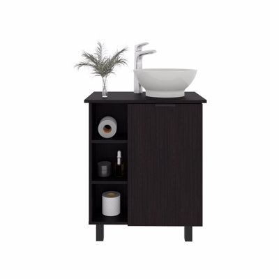 Meuble-lavabo avec lavabo, 1 porte, 4 pieds, 5 tablettes