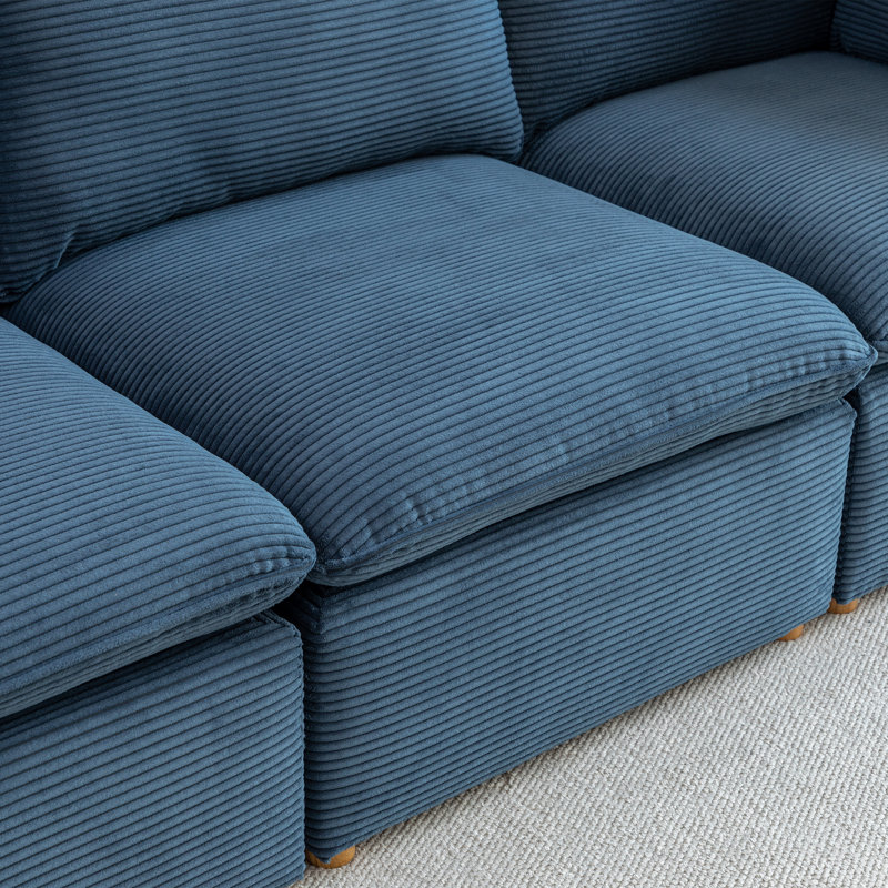 3 - Piece Corduroy Sectional Sofa With Cushions, Blue
