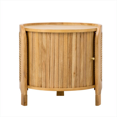 19.7-Inch Round Coffee Table, Rotating Flip-Top Hidden Storage, American Style, Solid Wood Top with PE Rattan, Warm Brown