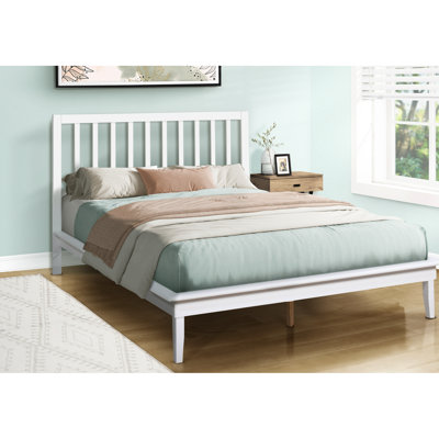 Base de lit plateforme contemporaine de grand format contemporain, structure et pieds en bois blanc, motif ouvert, 12 lattes en bois pour matelas confortable, assemblage facile, capacité de charge de 600 lb avec style, caractéristiques de conception,