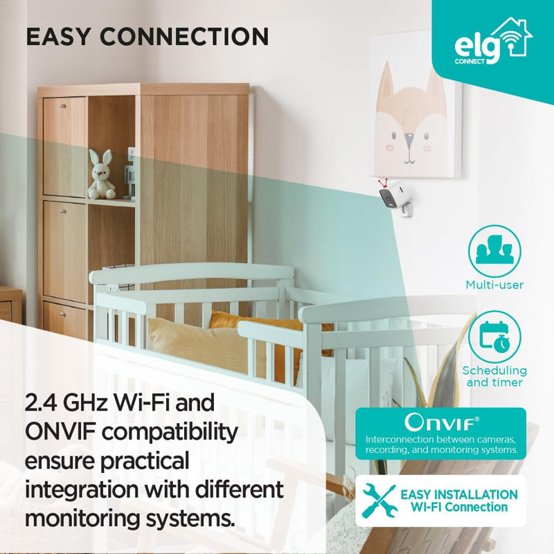 ELG Indoor Security Camera SHCI603K2, 2-Pack, 1080P WiFi, SOS Button, Night Vision, Two-Way Audio, Motion Detection, 128GB SD + Cloud, White