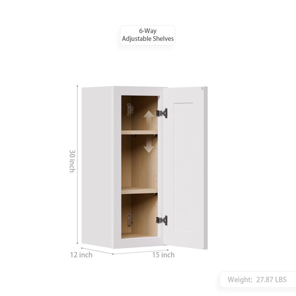 MKOSOLL White Solid Wood Single Door Wall Cabinet 1 Door and 2 Shelves ...