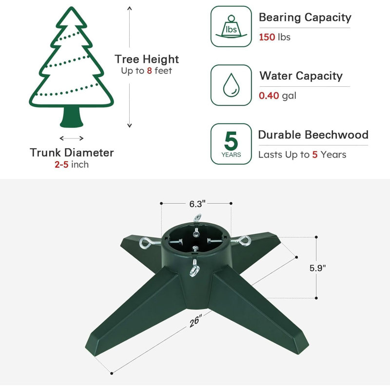 Urich Plastic Artificial Tree Stand For Max. Tree Height 6 - 7.9 Ft., Green