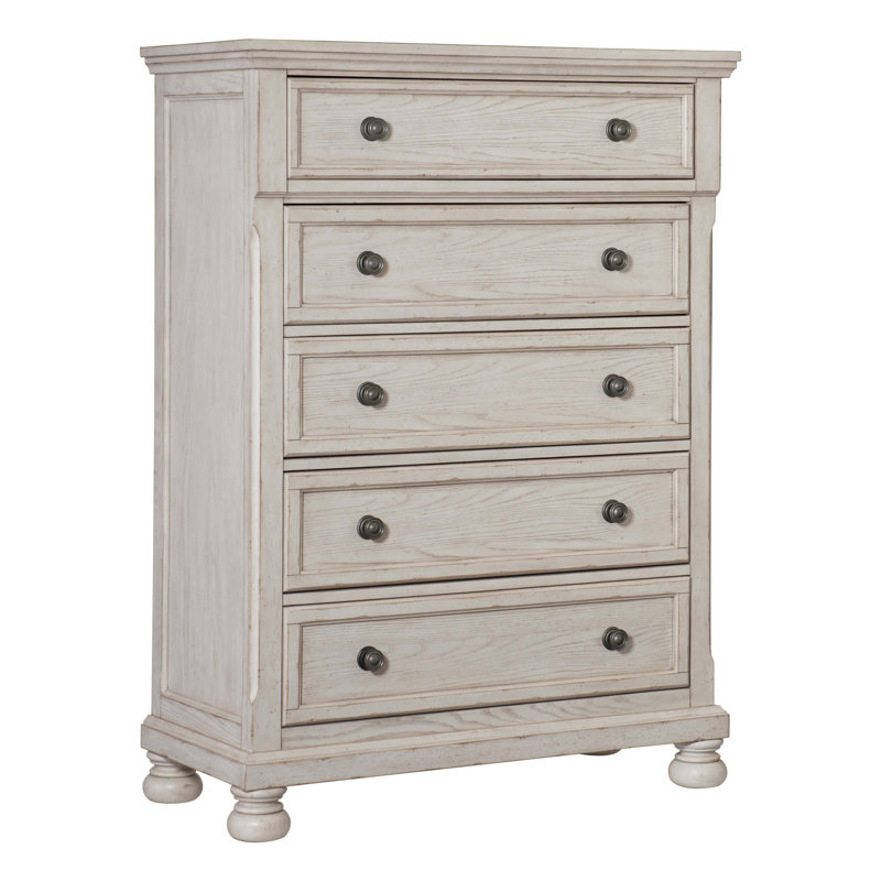 Commode de chambre de style transitionnel 1 pièce avec brosses métalliques et glissières à roulement à billes