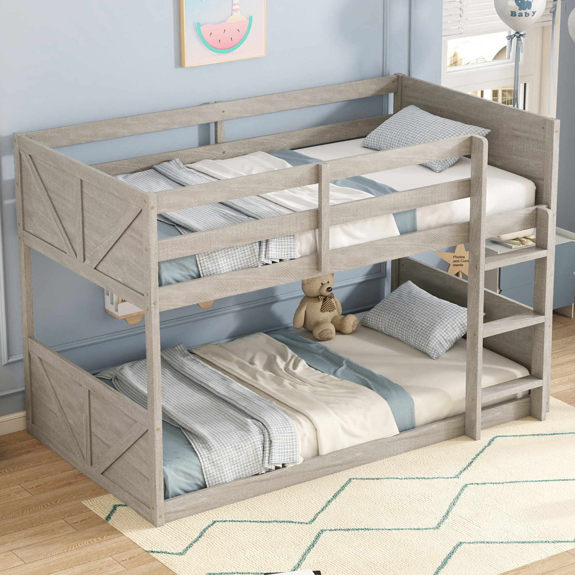 One Allium Way Twin Over Twin Floor Bunk Bed With Panelled Headboard ...