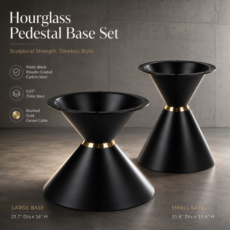 Ensemble de base de table basse en métal en forme de sablier avec pieds en acier au carbone robustes de 2, 16 po et 19,6 po de hauteur, piédestal de table de bout au fini noir mat pour tables gigognes, capacité de charge maximale de 80 lb