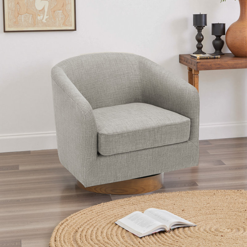 72Cm Wide Swivel Barrel Chair, Khaki Linen Blend