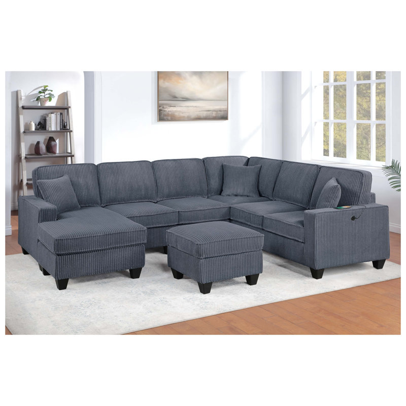 Causeuse LAF à finition grise foncée avec port USB, ensemble modulaire de style moderne 5 pièces avec accoudoir de coin et repose-pieds Cocktail RAF avec rangement