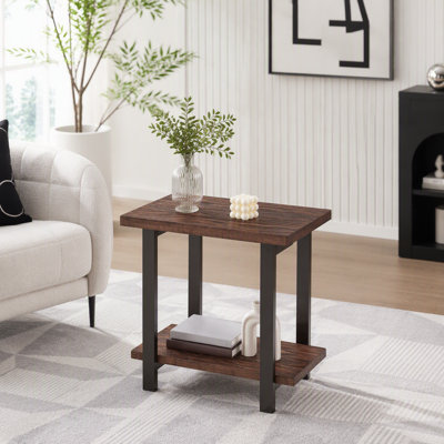 2-Tier Industrial Side Table with Solid Pine Top