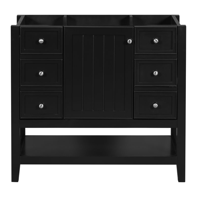 36" Bathroom Vanity Without Sink, Cabinet Base Only, One Cabinet And Three Drawers, Black