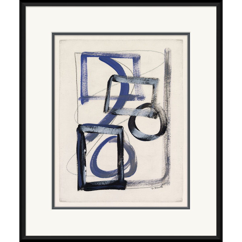 «Abstract Shapes in Blue 2» - Peinture encadrée sur papier