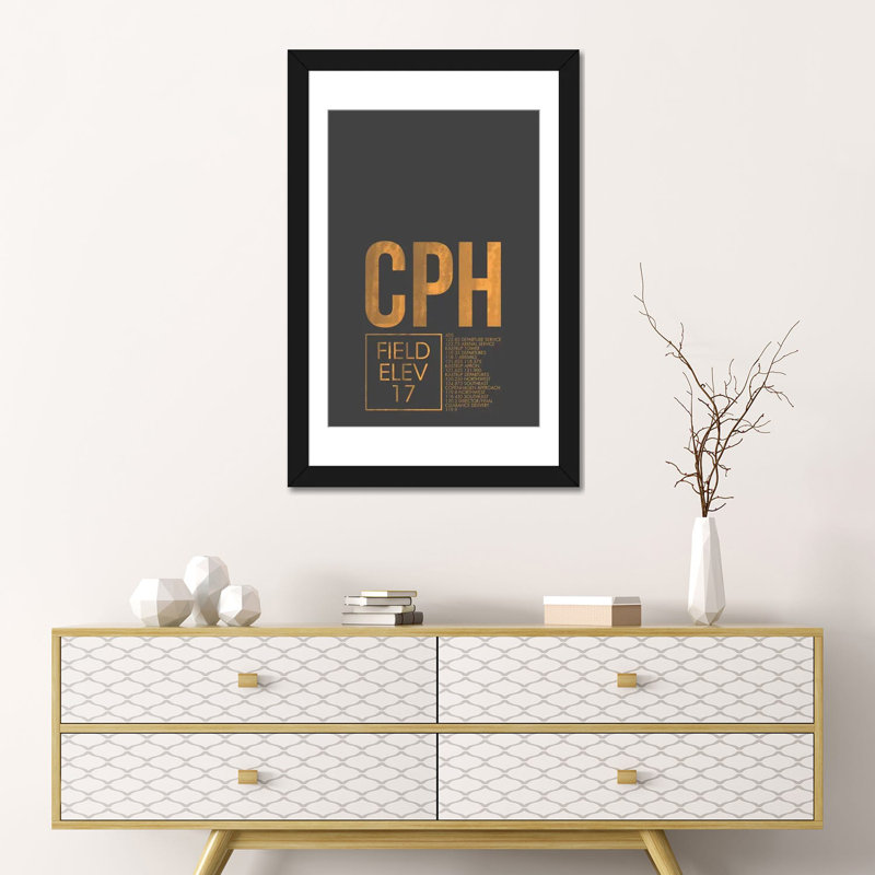 « copenhague », art textuel sur toile air control series, H 32 po x l 24 po x P 1 po, Papier d'art encadré noir, Blanc