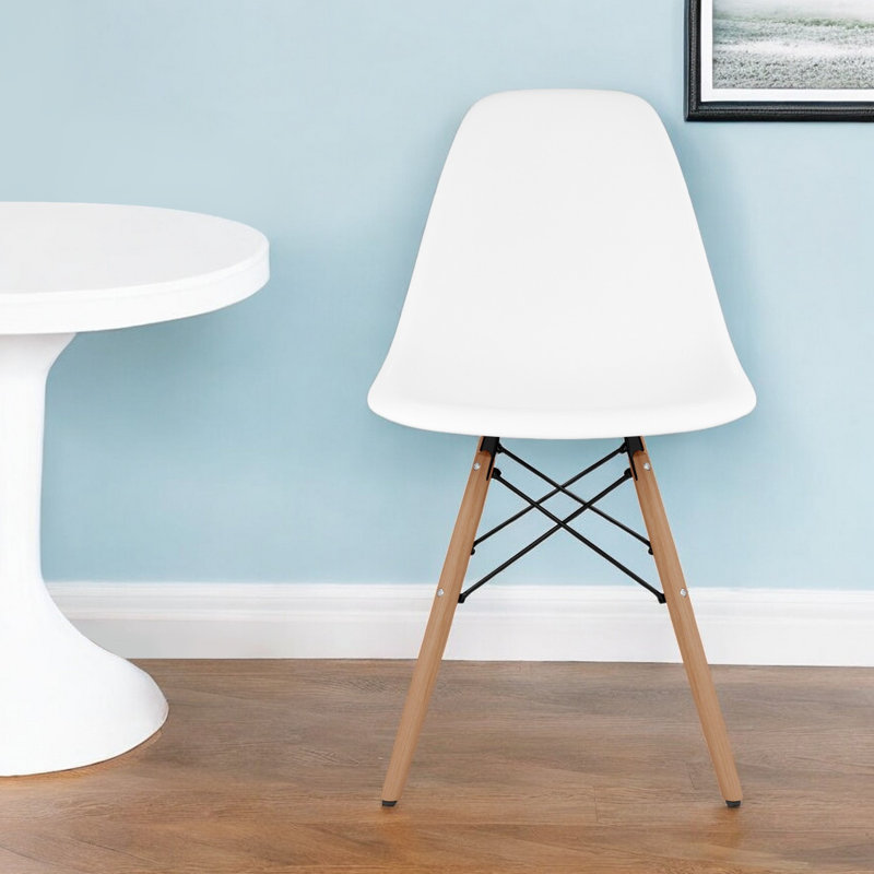 Chaise d'appoint blanche et naturelle en plastique et bois, White