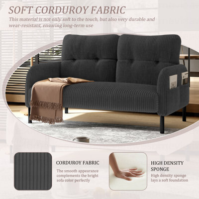 Corduroy Fabric, Comfortable Monochrome Double Sofa, Suitable For Living Rooms And Bedrooms