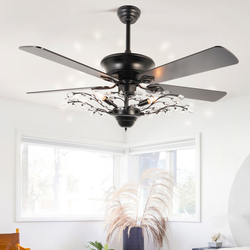 52-Inch Black Crystal Chandelier， Indoor Classsical Ceiling Fan